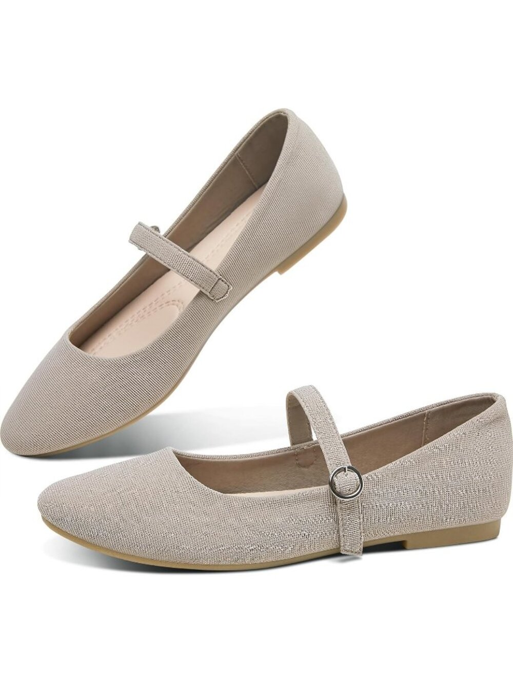 Women's Khaki Mary Jane Round Toe Ballet Flats Classic Strap Dressy Fabric Shoes